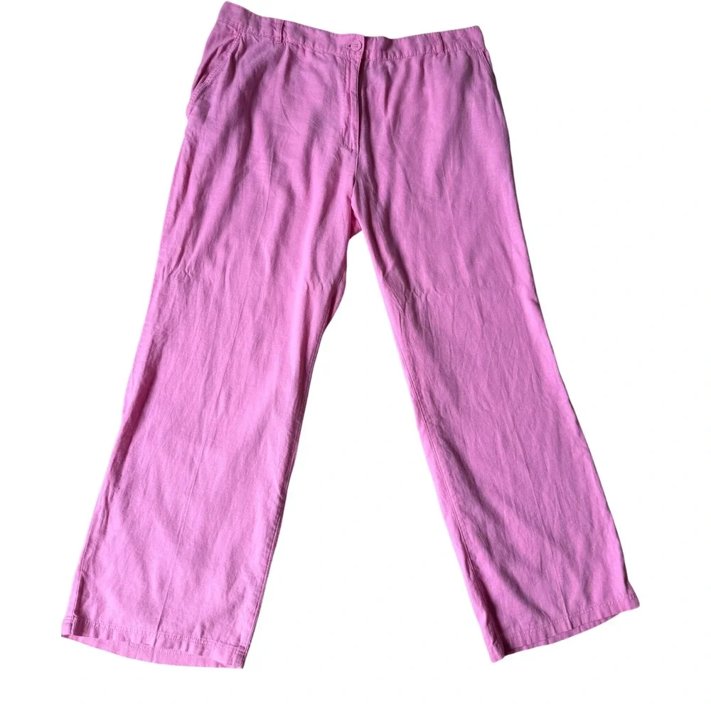 H&M Pants Wide Leg NEW Pink Linen Blend Pink Size XL